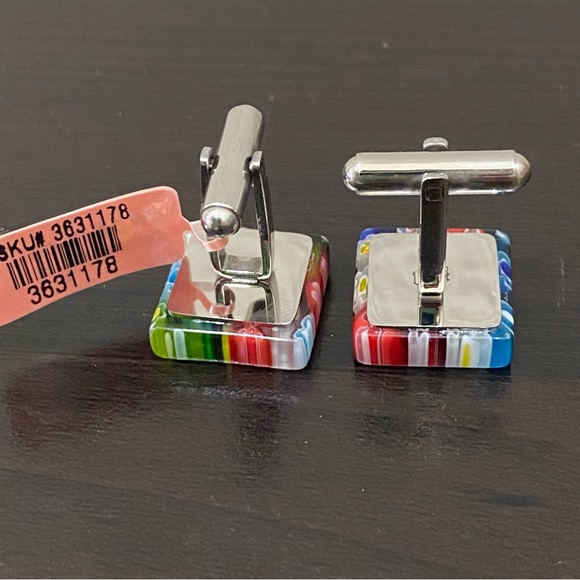 Multicolored Millefiori Fused Murano Glass Stainless Steel Cufflinks - Picture 8 of 11